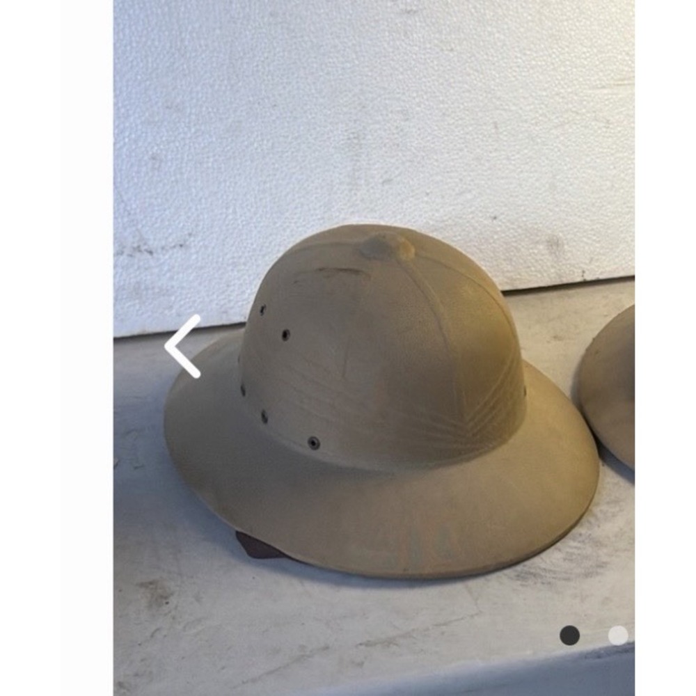 Vintage Khaki Pith Rigid Sun Hat Helmet Unmarked Well Used- Safari Style 14"
